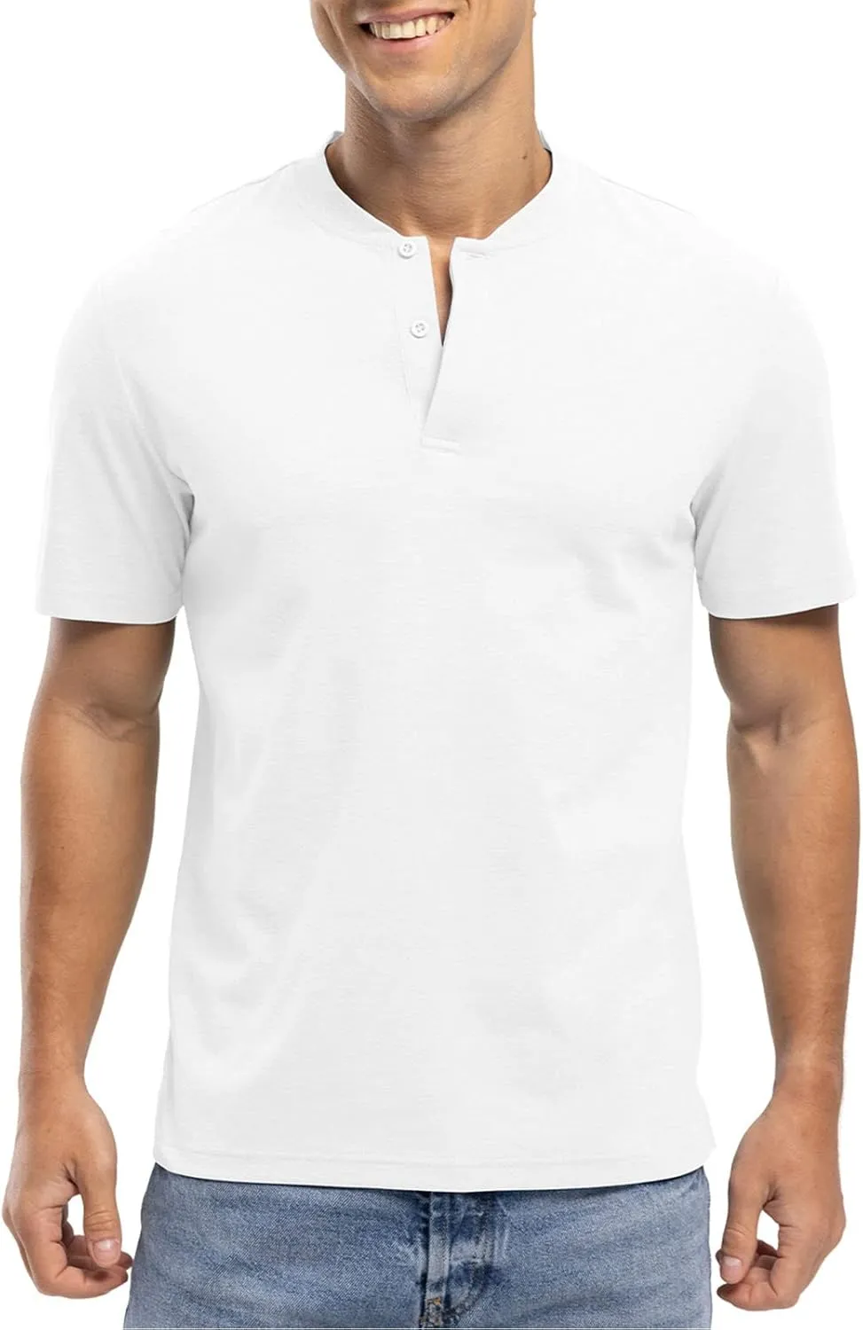 Rdruko Men's Golf Shirts Collarless Henley Dry Fit Athletic Casual Performance Blade Lightweight Polo T Shirts