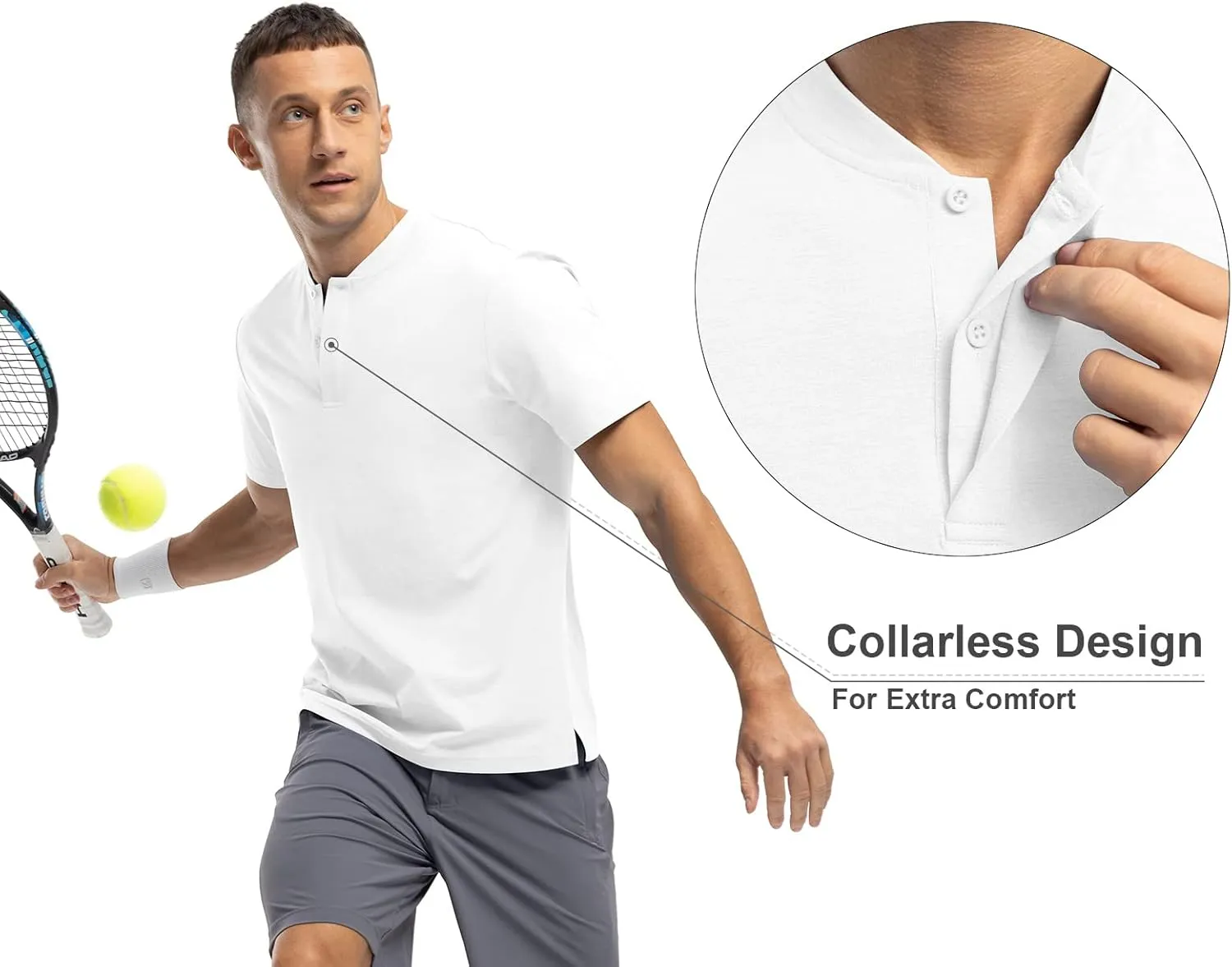 Rdruko Men's Golf Shirts Collarless Henley Dry Fit Athletic Casual Performance Blade Lightweight Polo T Shirts