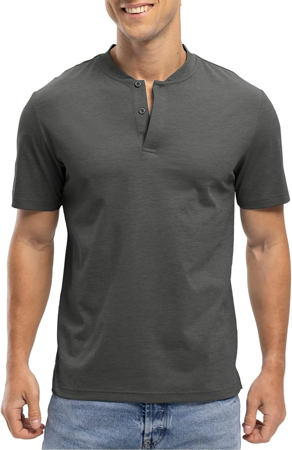 Rdruko Men's Golf Shirts Collarless Henley Dry Fit Athletic Casual Performance Blade Lightweight Polo T Shirts