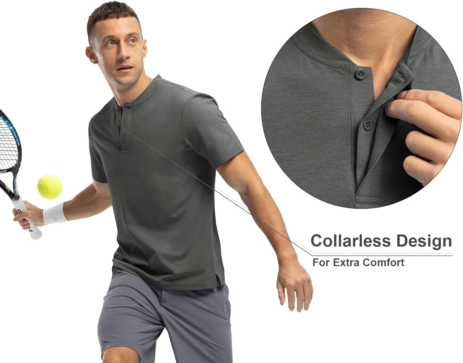 Rdruko Men's Golf Shirts Collarless Henley Dry Fit Athletic Casual Performance Blade Lightweight Polo T Shirts