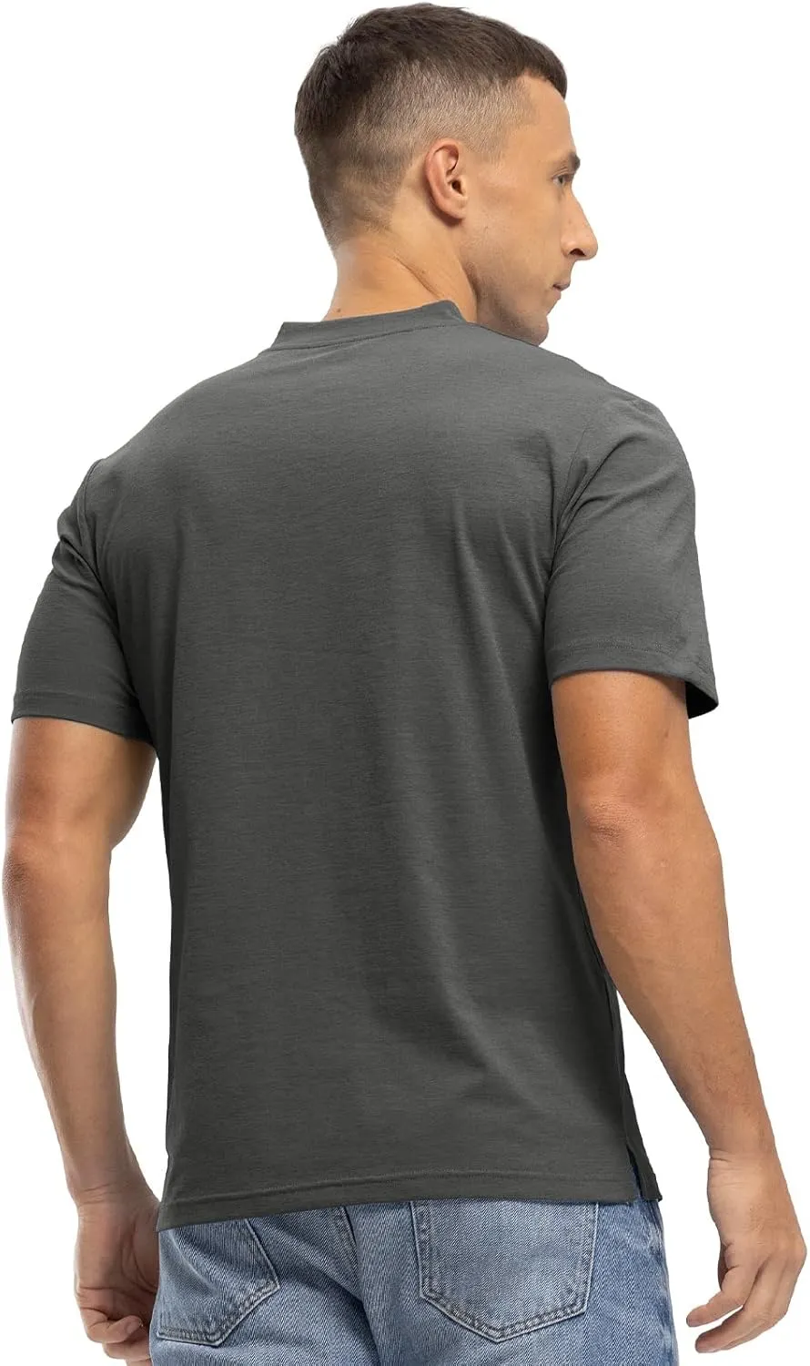 Rdruko Men's Golf Shirts Collarless Henley Dry Fit Athletic Casual Performance Blade Lightweight Polo T Shirts