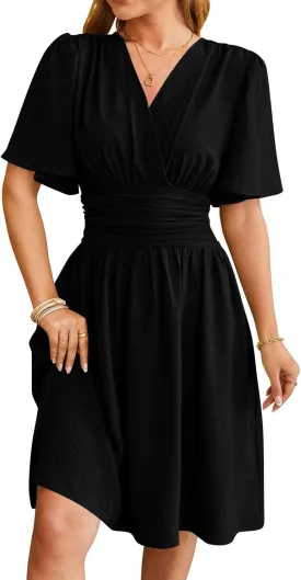 Summer Dresses for Women 2025 Sexy Date Night Cinched Waist Garden Party Concert Mini Brunch Trendy Short Sleeve Dress