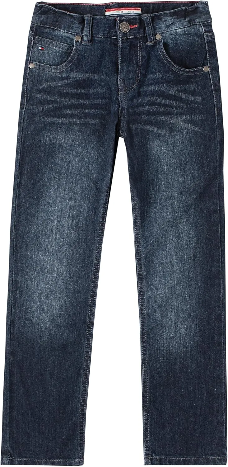 Tommy Hilfiger Boys' 5-Pocket Stretch Slim Straight Leg Denim Jean, Zipper Fly & Button Closure
