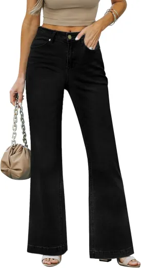 Wide Leg Jeans for Women Mid-Rise Stretchy Baggy Jeans Distressed Denim Pants Trendy
