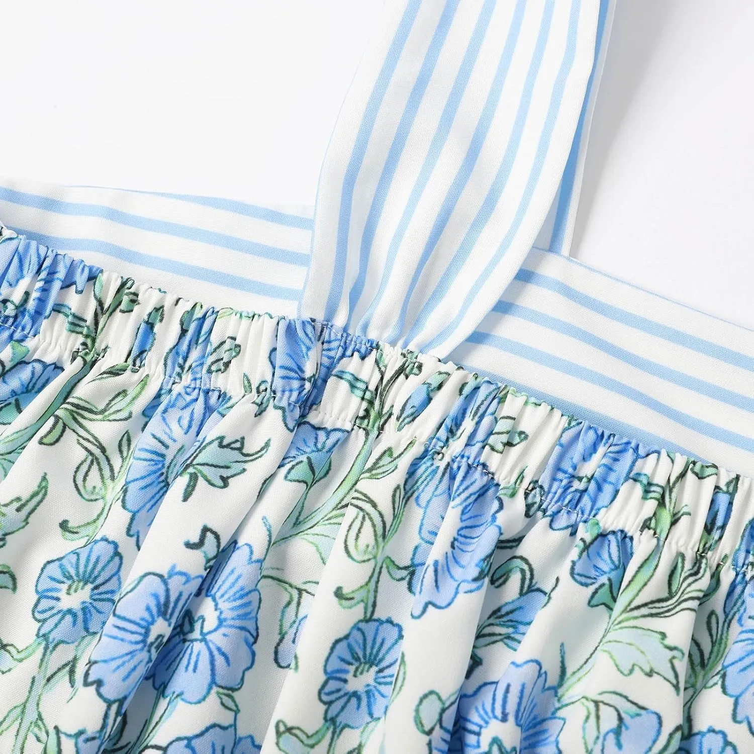 Women Floral Tie Shoulder Mini Dress Summer Cute Square Neck Loose Beach Short Dress Backless Boho Vocation Sundress