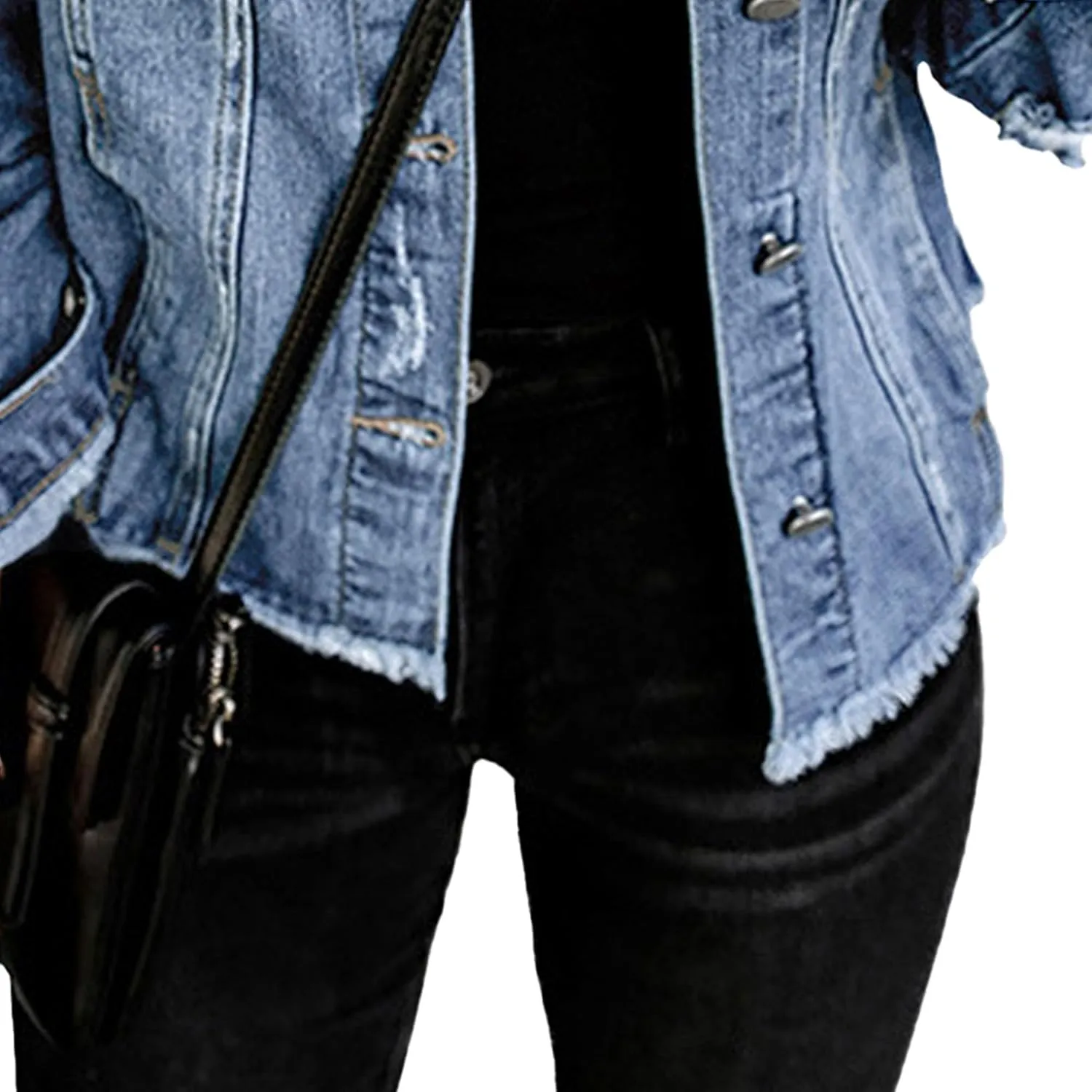 Womens Jackets Trendy Long Sleeve Cropped Denim Jacket Relaxed Boyfriend Frayed Hem Vintage Jean Jackets