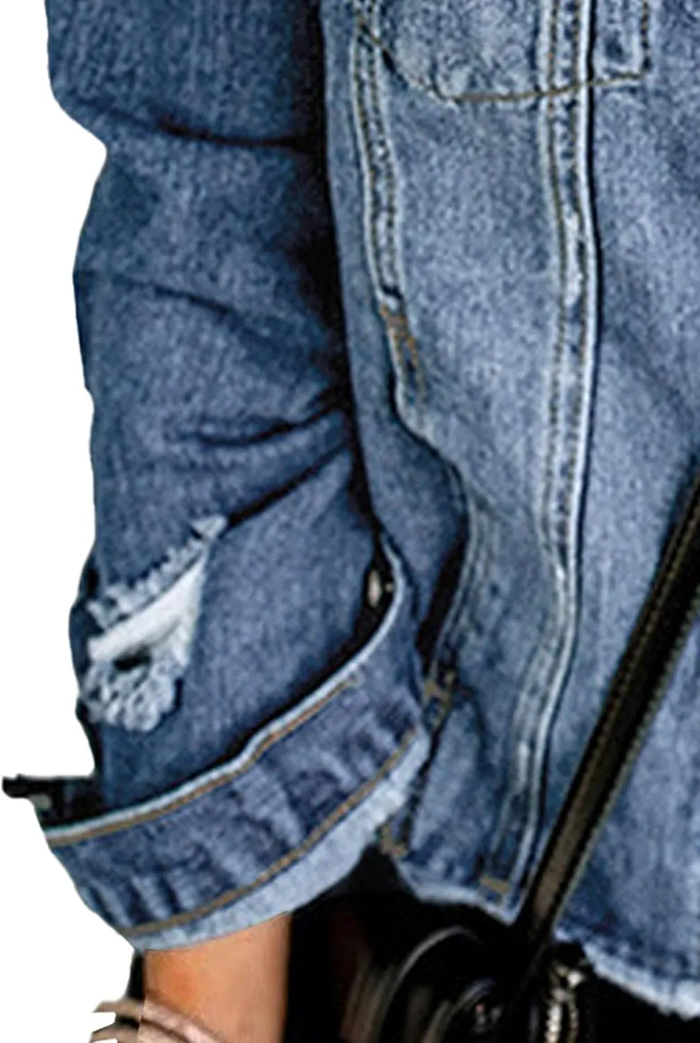 Womens Jackets Trendy Long Sleeve Cropped Denim Jacket Relaxed Boyfriend Frayed Hem Vintage Jean Jackets
