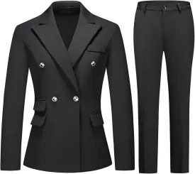 Women's Suiting Pants Suits for Women Dressy Double-Breasted Blazer Business Casual Outfits