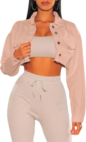YouSexy Cropped Denim Jackets for Women Long Sleeve Destroyed Wash Jean Jackets